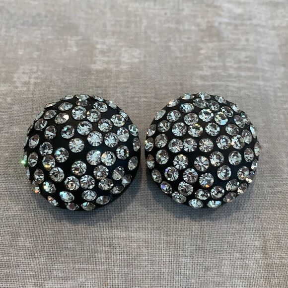 Beautiful Black Enamel and Crystal Buttons - Picture 1 of 2